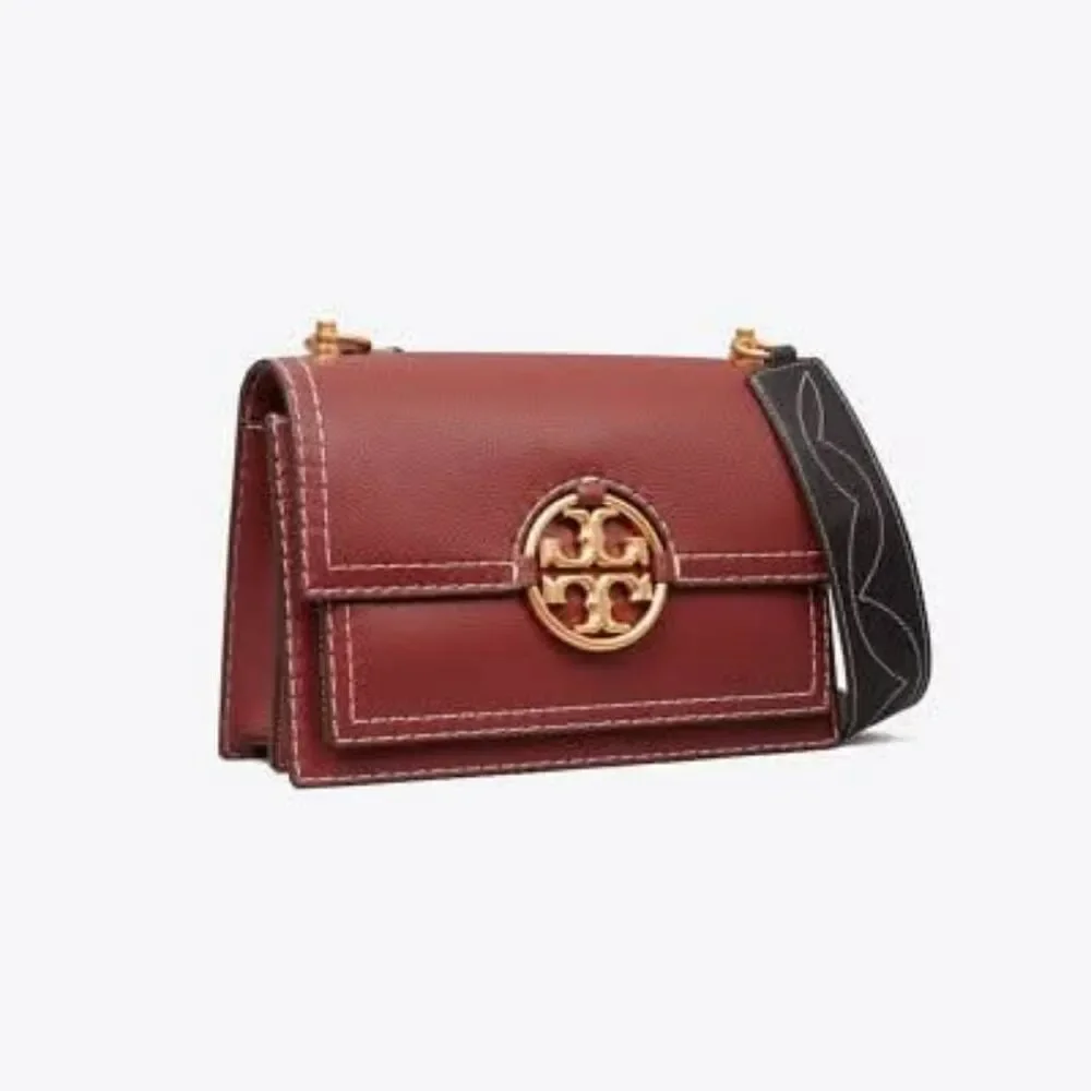 Tory Burch Miller Women's‎ Burgundy Red Leather Formal Western Flap Shoulder Bag
